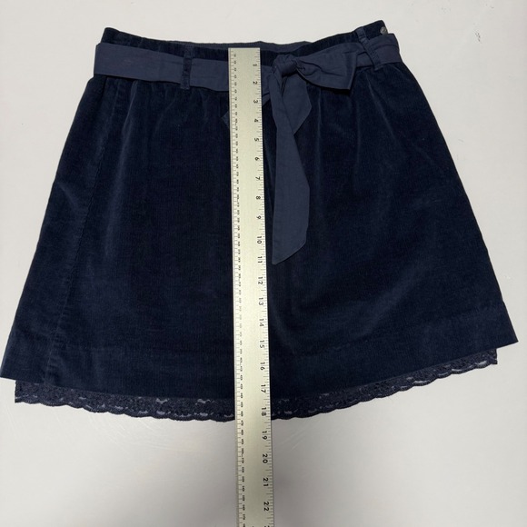 Garnet Hill Navy Corduroy‎ Mini Skirt A-Line Lace Trim Bow Tie Waist Size 6 - Picture 6 of 10